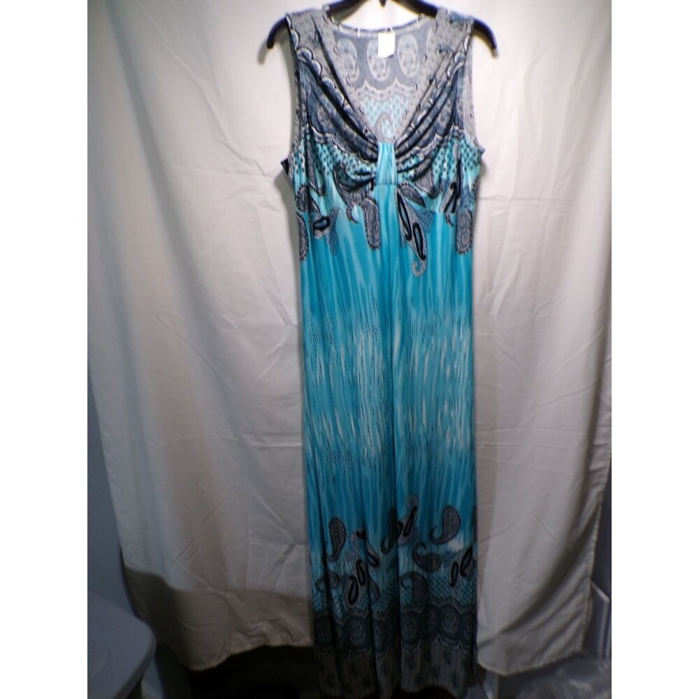 Women's Maxi Dress Size L Sleeveless Turquoise Paisley V Neck Empire Waist